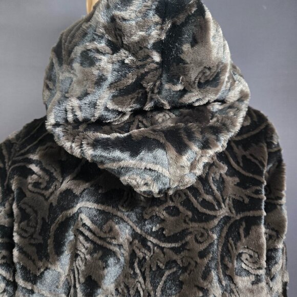 Y2K Faux Fur Coat Size XL Black Brown Mid Length Boho Glam Velvety Luxurious - Picture 8 of 12